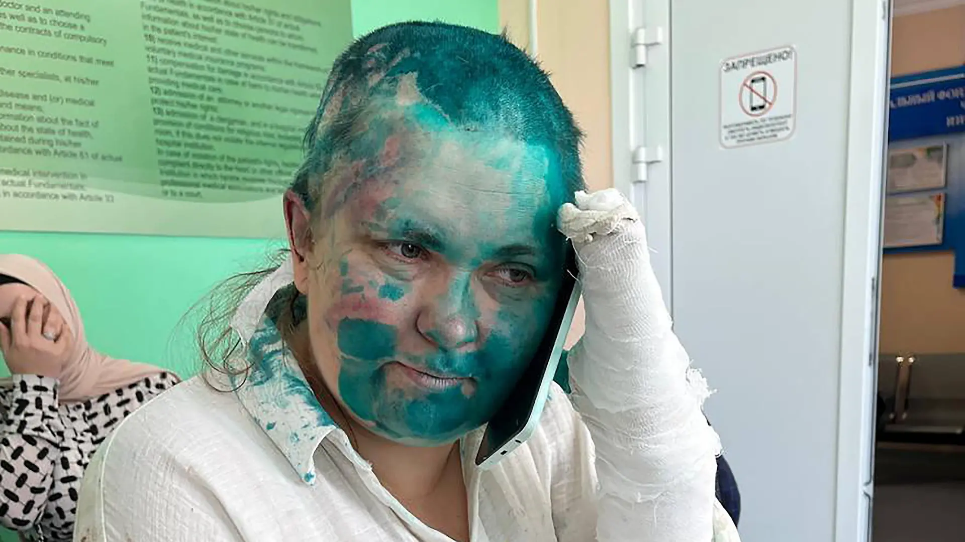 RUSSIA, GROZNY - JULY 4, 2023: Journalist Yelena Milashina is seen in a hospital after being attacked by unknown men. Journalist Yelena Milashina and lawyer Alexander Nemov were attacked by unidentified men as they came to Grozny for a trial of Zarema Musayeva; both Milashina and Nemov have numerous fractures, Nemow was also stabbed. Sergei Babinets/TASS / action press