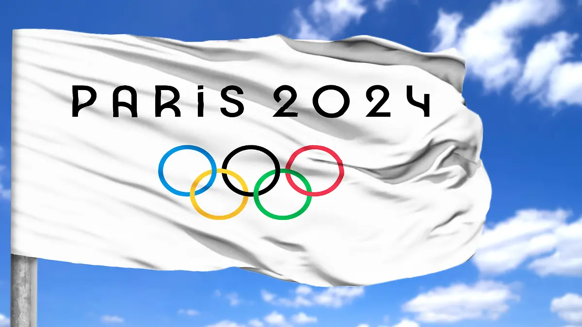 Flagge mit Logo der Olympischen Spiele