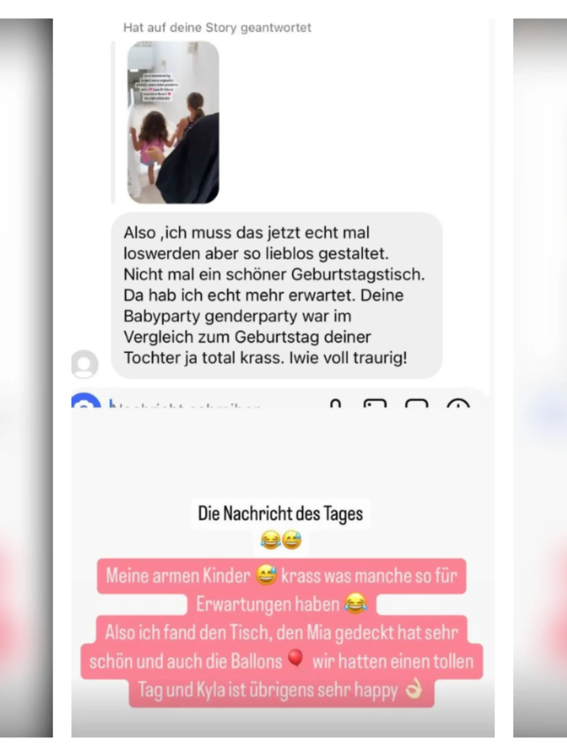 Bei Instagram bekam Sarah Harrison Kritik für die Geburtstagsfeier ihrer Tochter