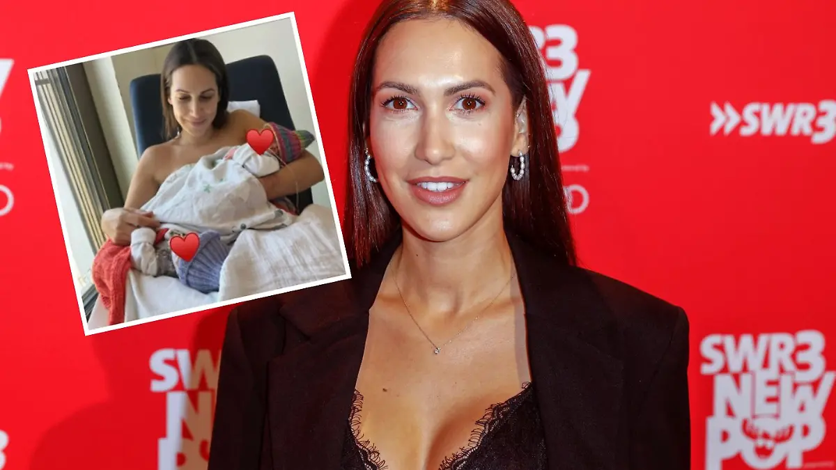 Collage: Clea-Lacy Juhn kann ihre Zwillinge endlich in den Armen halten.