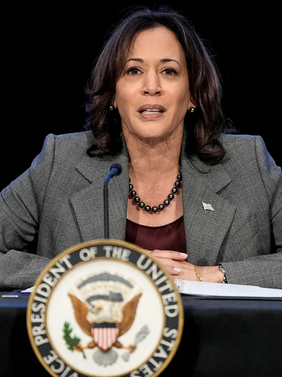 FILE - Vice President Kamala Harris speaks, Jan. 9, 2024, in Atlanta. With President Joe Biden having bowed out of the presidential race and endorsing Harris, their party is suddenly eyeing an expanding map, betting that a new burst of energy and fundraising surge has helped make Georgia, the state that delivered Biden his narrowest victory margin in 2020, a toss-up again. Harris is planning a show of political force on Tuesday, July 30, 2024, in Atlanta, the latest example of just how much the presidential contest against Republican former President Donald Trump has changed. (AP Photo/Mike Stewart, File)