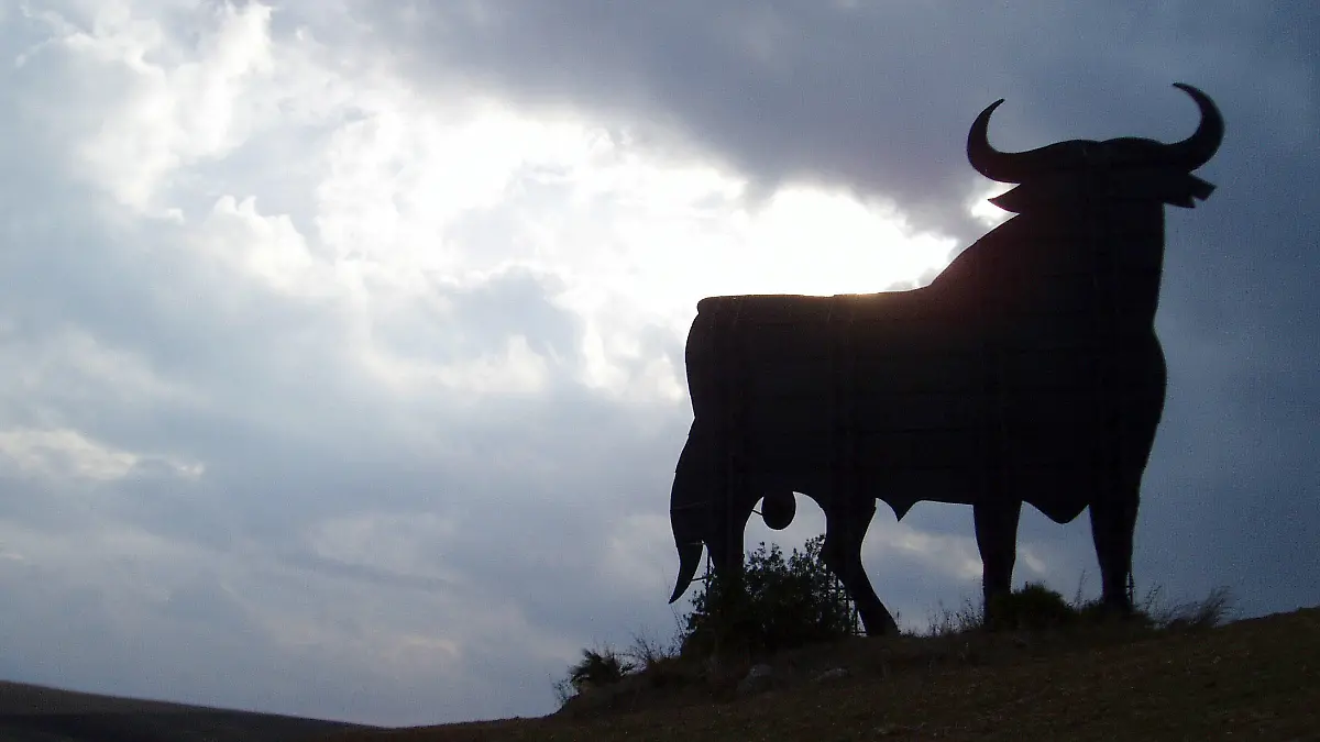 ARCHIV - Ein Osborne-Stier, das Markenzeichen von Andalusien und ganz Spanien, steht auf einem Hügel bei Jerez de la Frontera (Archivfoto vom 20.10.2005). Er dürfte der berühmteste Stier der Welt sein. Dabei ist der Osborne-Stier in Wirklichkeit gar kein Tier aus Fleisch und Blut, sondern nur eine Silhouette. Diese war geschaffen worden, um für den spanischen Brandy-, Sherry- und Weinhersteller Osborne Reklame zu machen. Der mächtige schwarze Stier, der kürzlich 50 Jahre alt wurde, ist aber längst mehr als eine Werbefigur oder ein Markenzeichen. "El toro de Osborne" wurde zu einem Wahrzeichen und nationalen Symbol Spaniens. Foto: Patrick Lux (zu dpa-Korr. "Vom Werbe-Logo zum Nationalsymbol - Osborne-Stier wird 50 Jahre alt" vom 15.08.2007) +++(c) dpa - Bildfunk+++