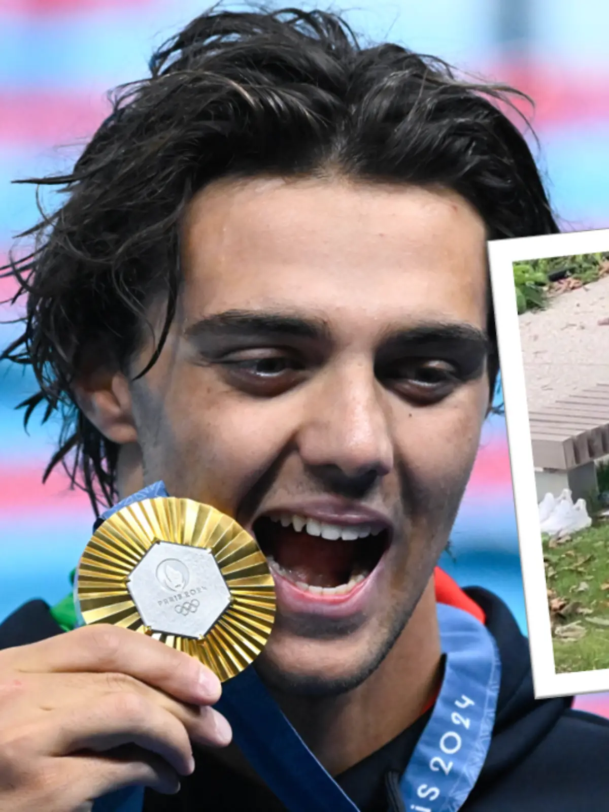 Thomas Ceccon hat die Gold-Medaille gewonnen. Wenig später liegt er schlafend auf einer Wiese.