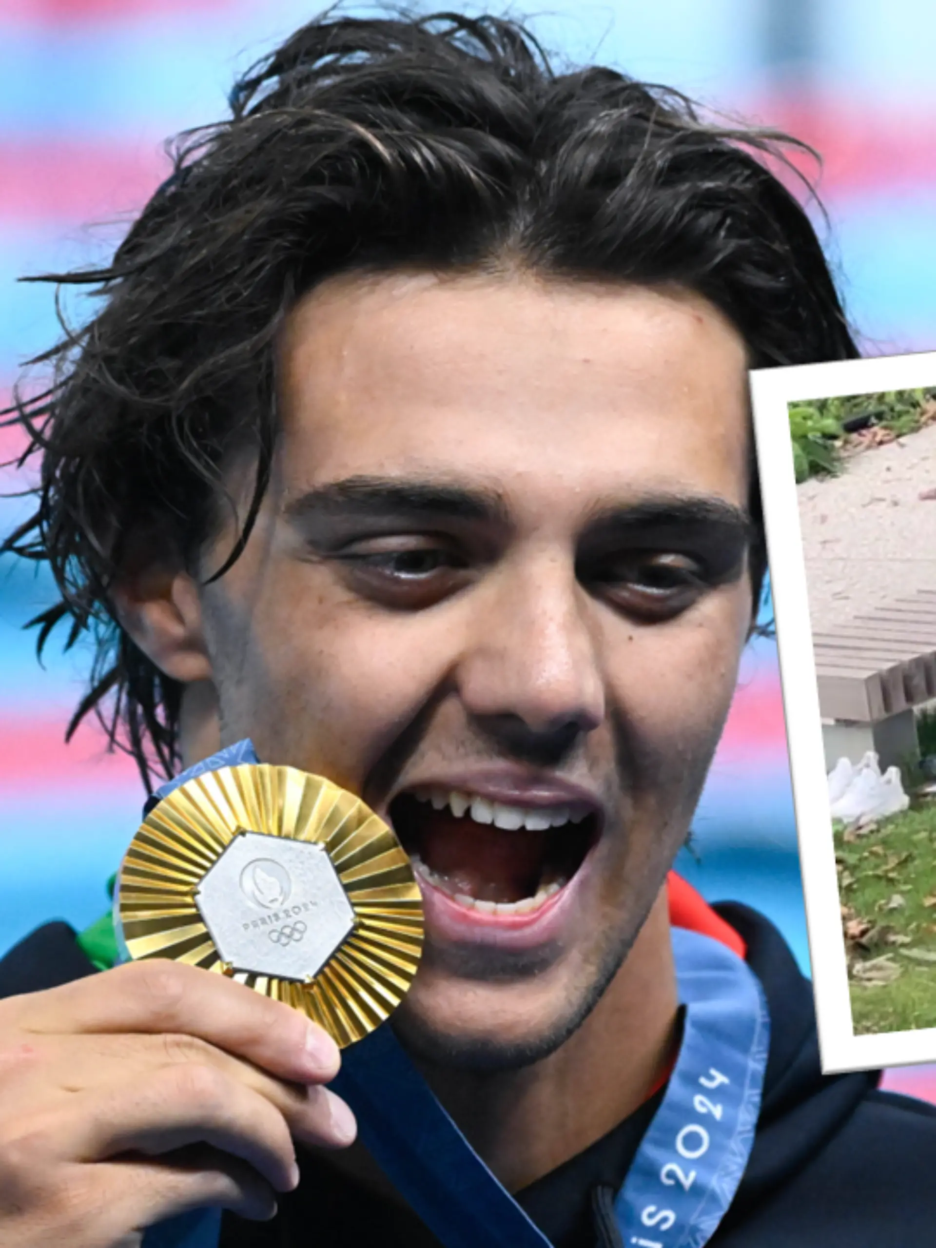 Thomas Ceccon hat die Gold-Medaille gewonnen. Wenig später liegt er schlafend auf einer Wiese.