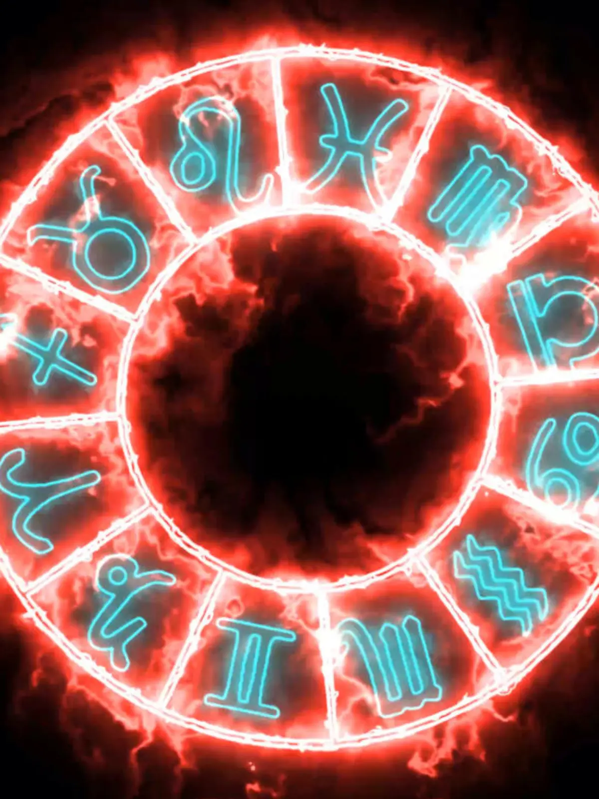 Zodiac twelve sign in the flame slot cycle on black screen background