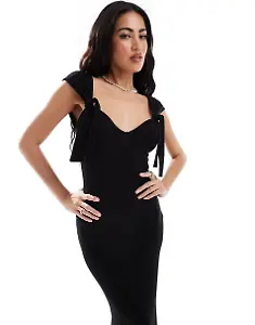 Midikleid in Schwarz mit Knotendetail