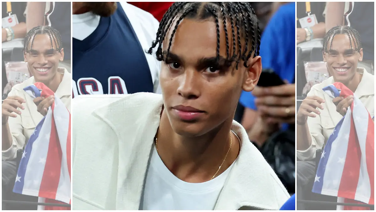 Alexandre Grimaldi, der uneheliche Sohn von Fürst Albert von Monaco, schaut sich ein Basketballspiel anlässlich der Olympischen Spiele in Paris an.