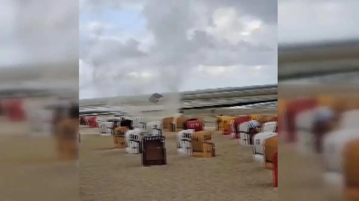 Wasserhose lässt Strandkörbe fliegen Am Strand von Borkum