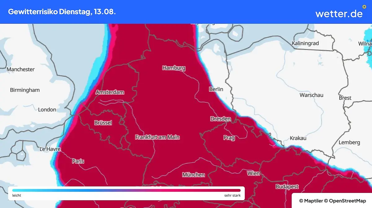 Gewitterrisiko in Deutschland am 13. August.