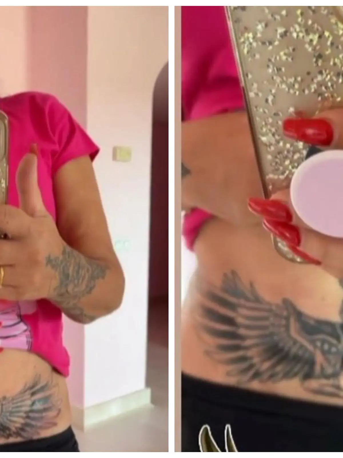 Stolz zeigt Iris Klein ihr neues Bauchtattoo.