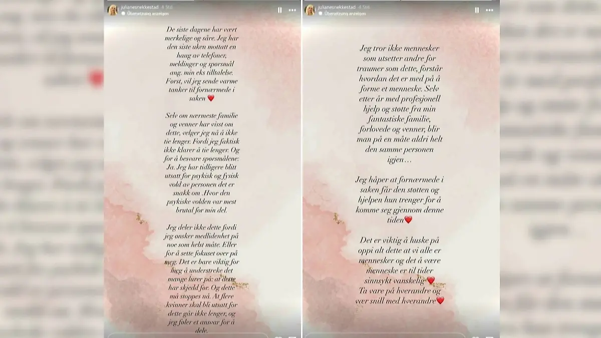 Dieses Statement veröffentlich julianesnekkestad am 12. August in ihrer Instagram-Story.