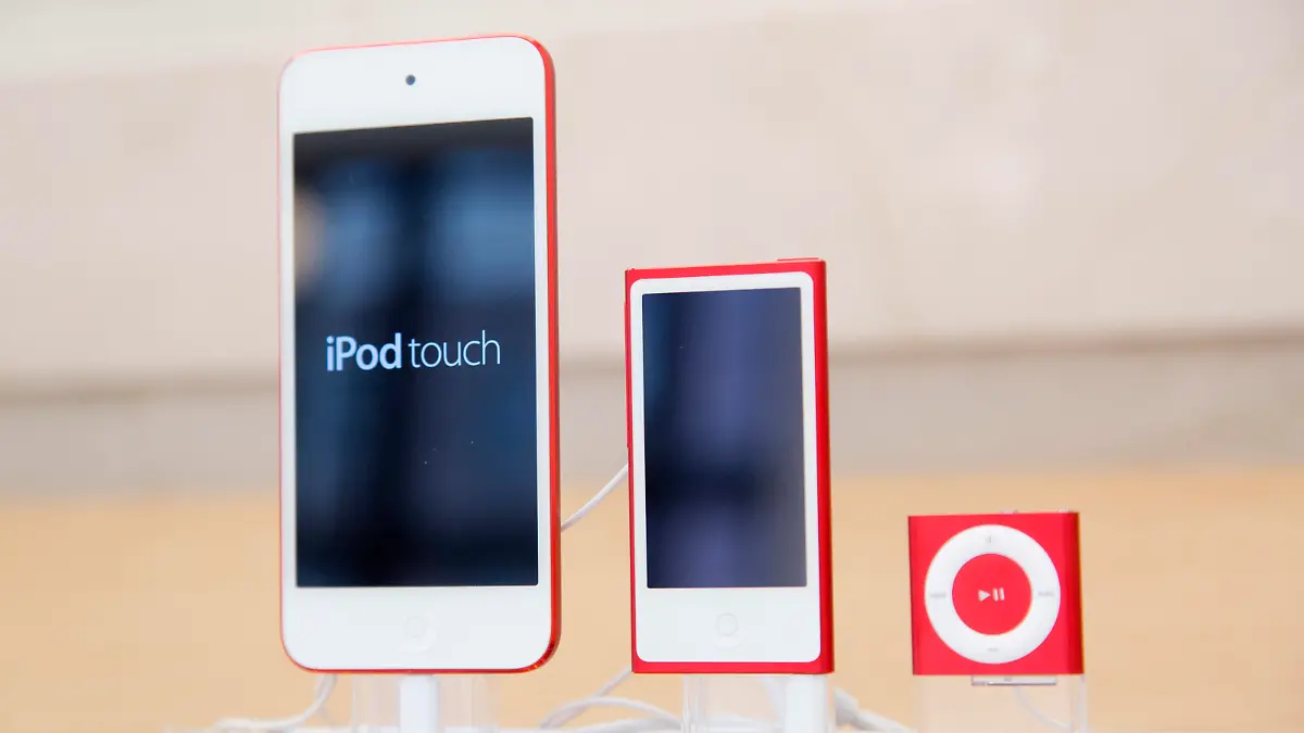 FILE- In this June 11, 2015, file photo, from left, an iPod, iPod Nano and iPod Shuffle are displayed at an Apple store in New York. The company discontinued sales of the iPod Nano and iPod Shuffle on Thursday, July 27, 2017, in a move reflecting the waning popularity of the devices in an era when most people store or stream their tunes on smartphones. (AP Photo/Mark Lennihan, File)
