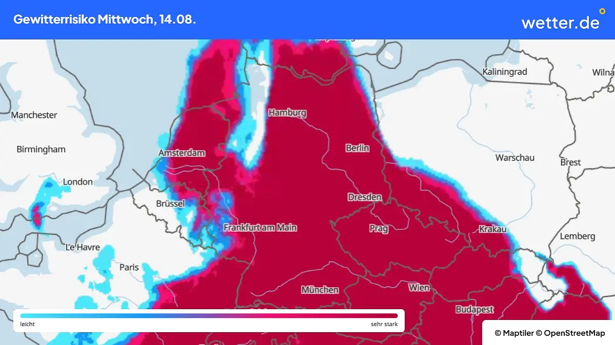 Gewitterrisiko in Deutschland am Mittwoch, 14. August