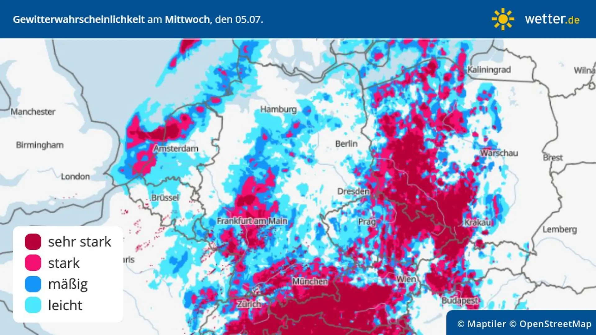 Gewitterrisiko am Mittwoch, 5. Juli, in Deutschland