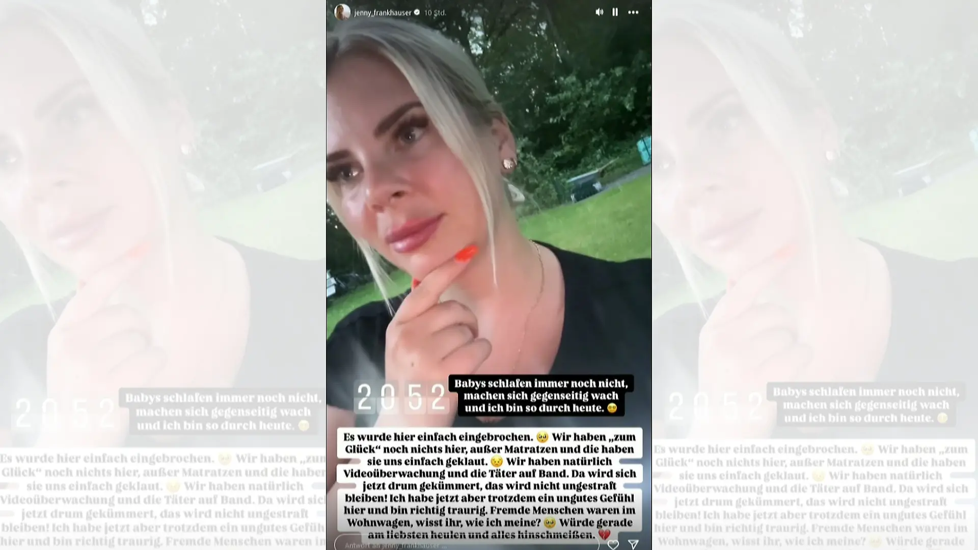In ihrer Instagram-Story schildert Jenny Frankhauser den Einbruch.