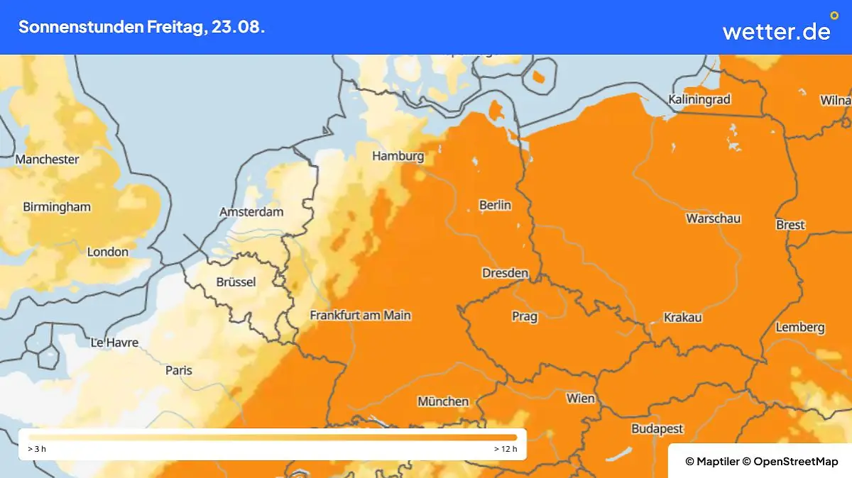 Sonnenstunden für Freitag, 23. August, in Deutschland
