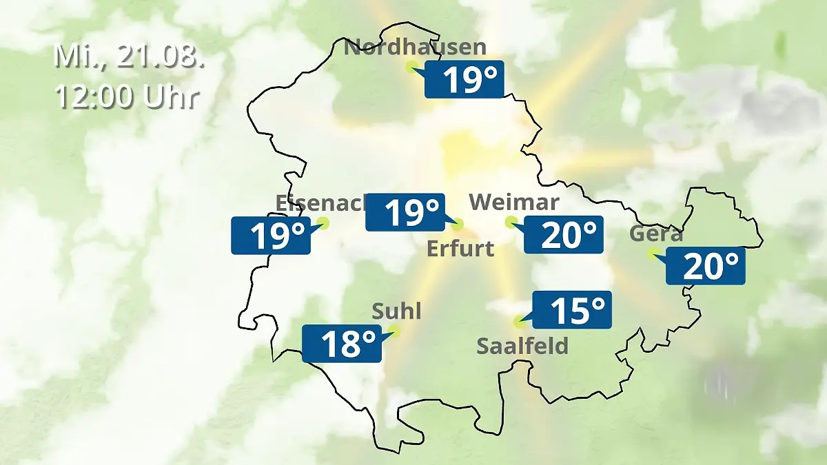 Thüringen Wie wird das Wetter? Regen und Wolkenfilm für Erfurt, Gera