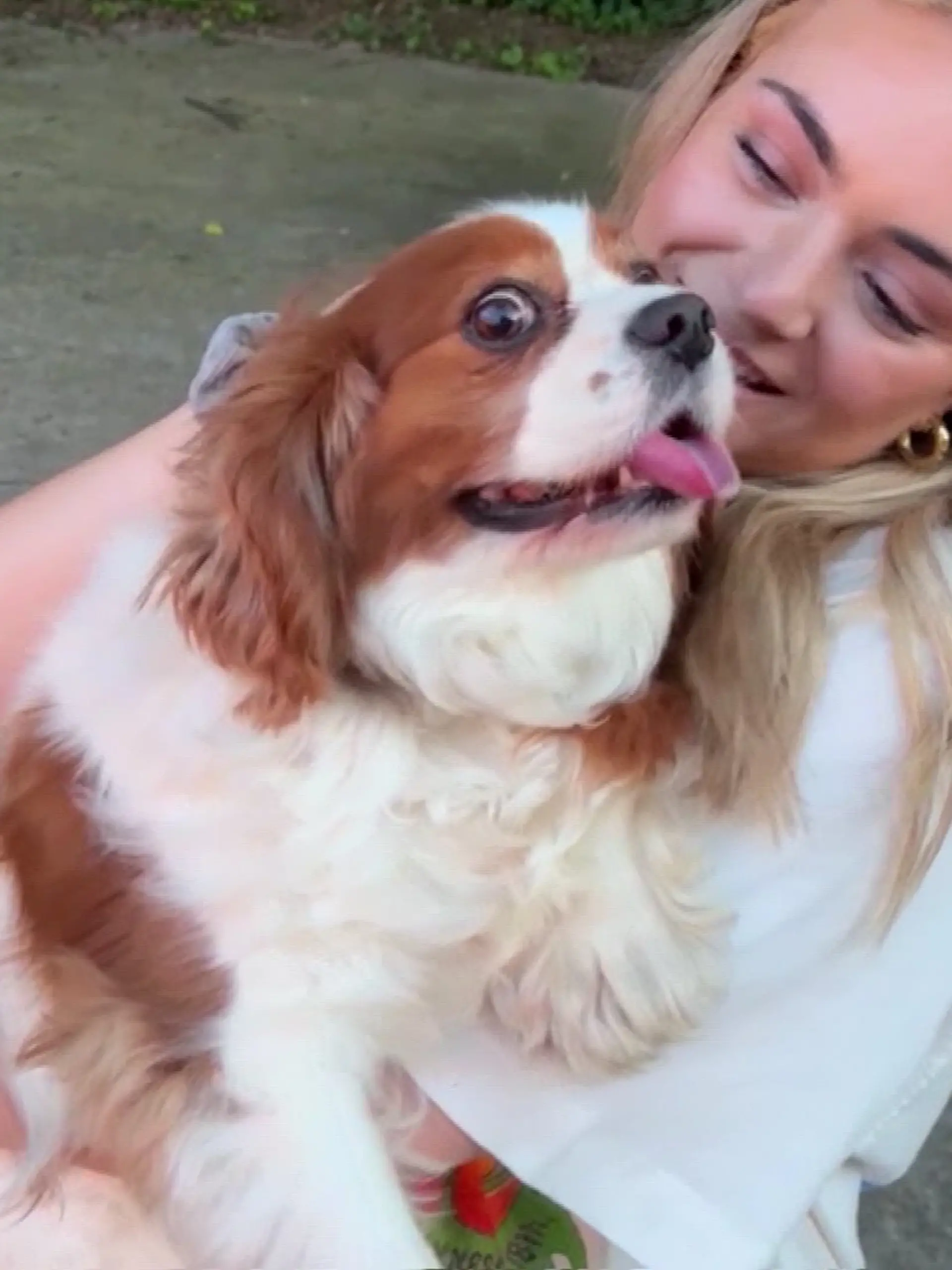 Glücklich schließt Tochter Victoria Burchfield ihren geliebten Hund Winston wieder in die Arme.