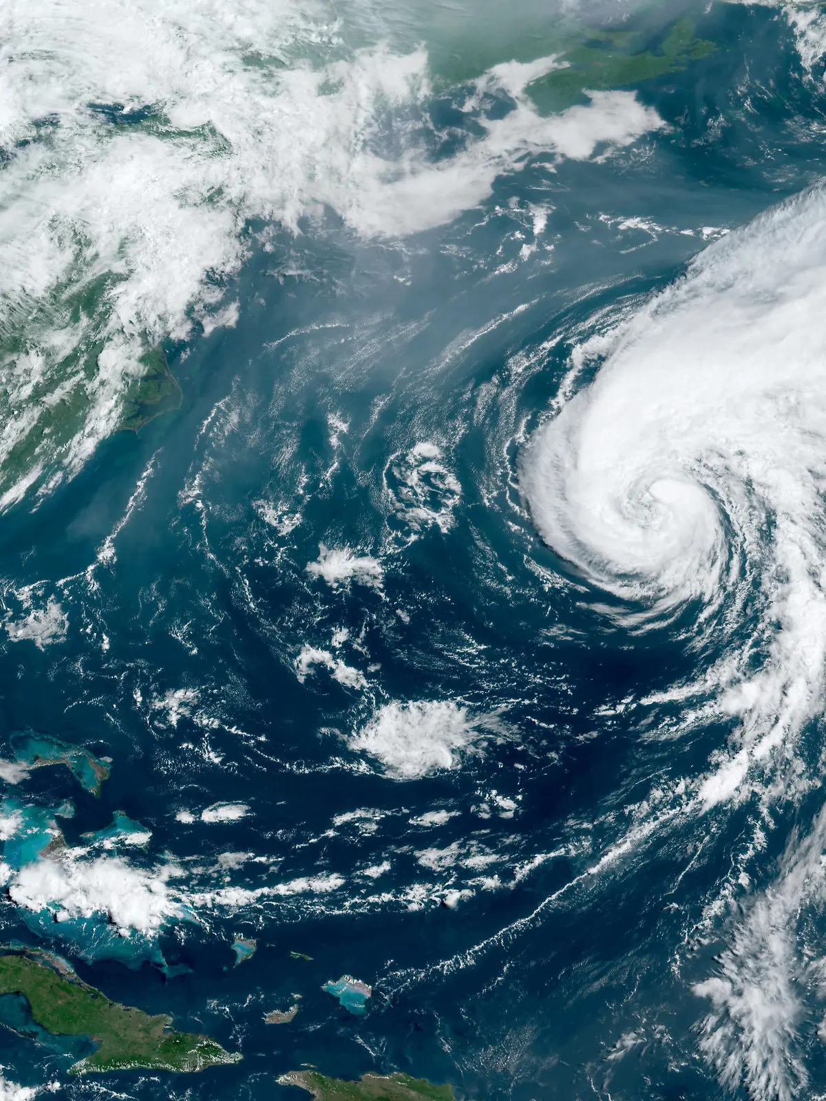 Hurricane Ernesto moves on in the Atlantic Ocean after making landfall on Bermuda in a composite satellite image August 17, 2024.     NOAA/Handout via REUTERS    THIS IMAGE HAS BEEN SUPPLIED BY A THIRD PARTY.