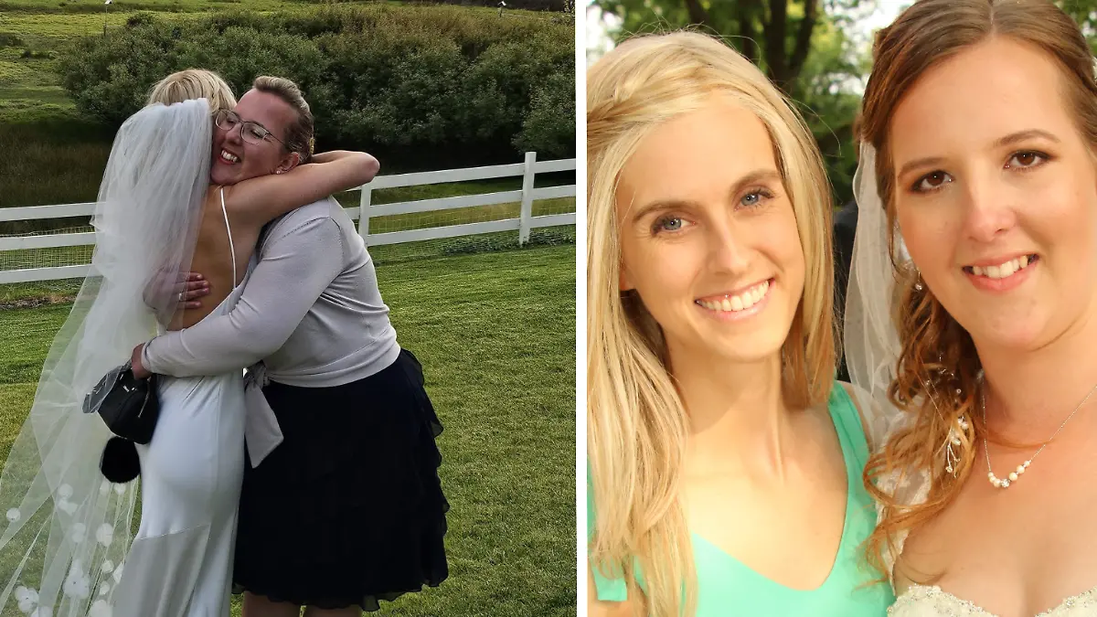 Freunde fürs Leben! Dank Lisa Noltes (rechts) Stammzellspenden können sie und US-Amerikanerin Elyse erst Lisas Hochzeit, im Jahr 2018, feiern (ebenfalls rechts) – und jetzt auch die von Elyse. Für die ganze Familie ein besonderes Event!