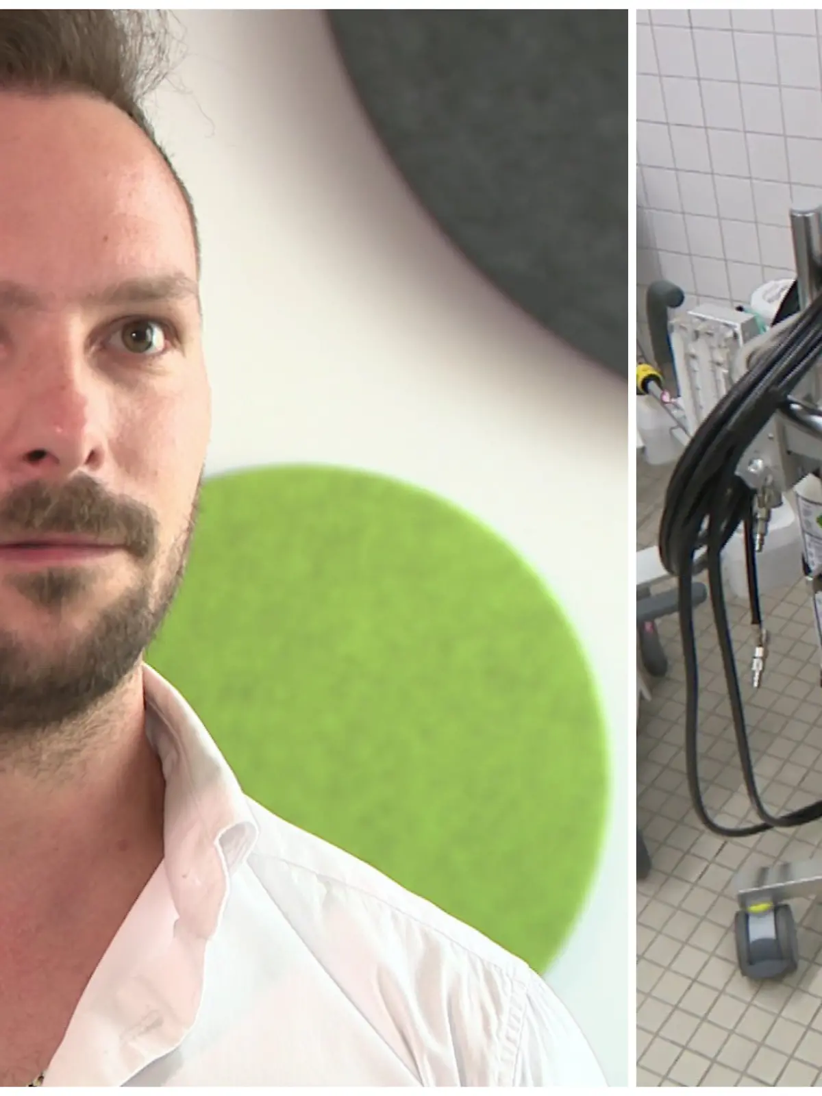 Fotokollage: Links Kai Wehrheim im Interview, rechts ein ECPR-Gerät