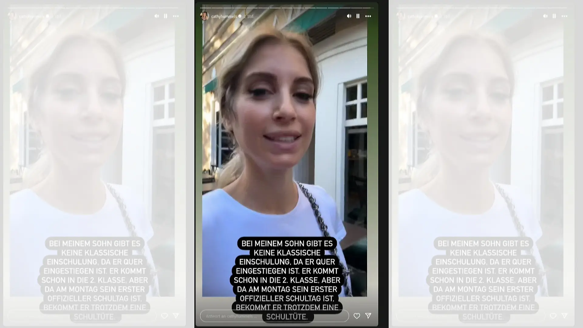 Cathy Hummels erzählt ihren Instgram-Followern, dass Ludwig jetzt schon in die zweite Klasse geht.