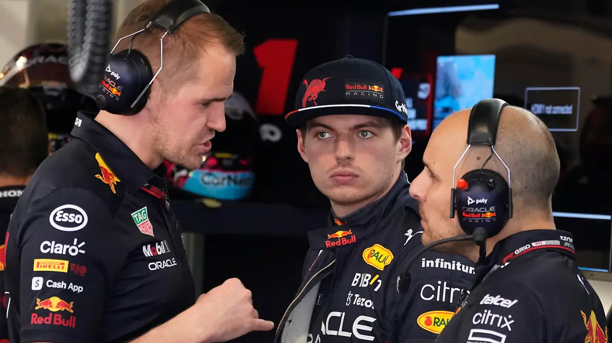 Red Bull driver Max Verstappen of the Netherlands listens to his crew before the third practice session for the Formula One Miami Grand Prix auto race at the Miami International Autodrome, Saturday, May 7, 2022, in Miami Gardens, Fla. (AP Photo/Darron Cummings)