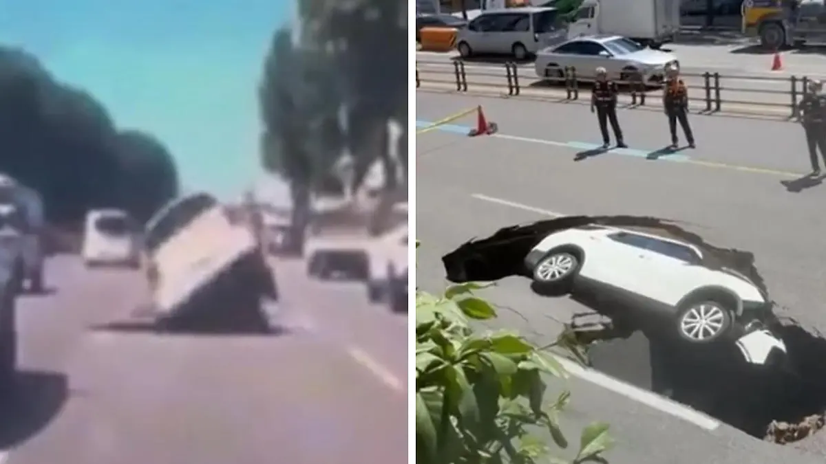 Road swallows car - pensioner suffers heart attack! Suddenly the asphalt collapses