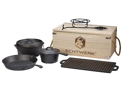 Echtwerk siebenteiliges "Dutch Oven Set" inklusive Holzkiste