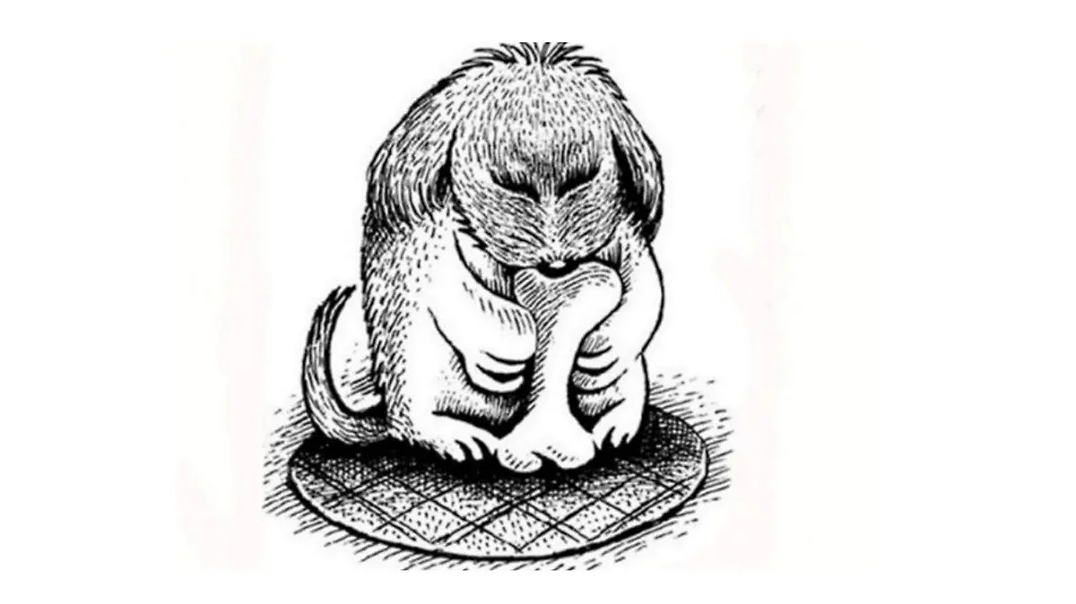Auf dem Kopf gedreht, wird aus dem Mann ein Hund mit Knochen.