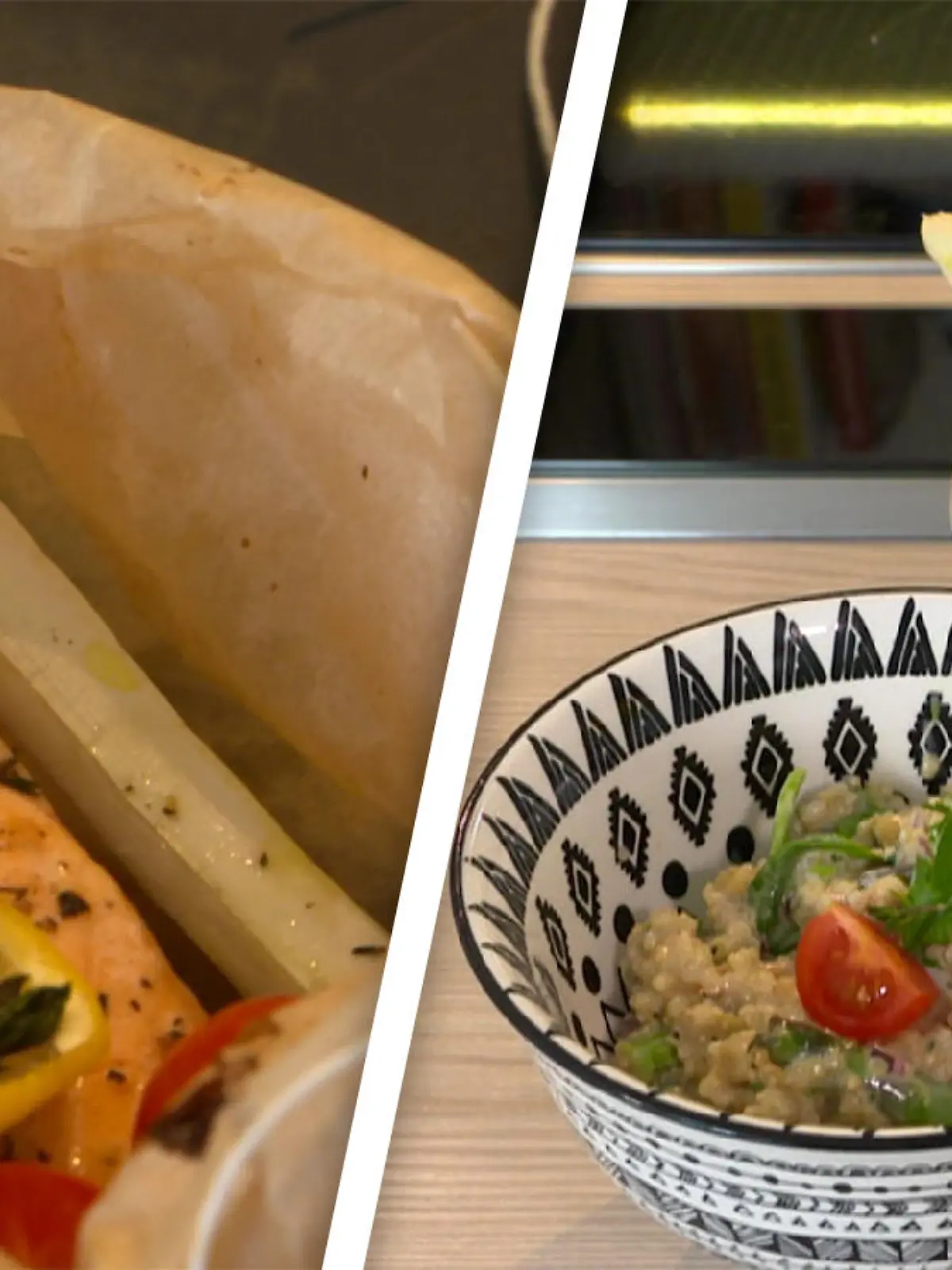 Spargel-Lachs-Päckchen aus dem Ofen und knackiger Spargel-Quinoa-Salat
