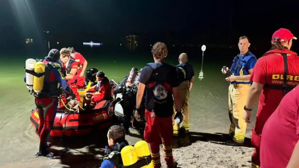 Einsatzkräfte am Badesee Bensheim.