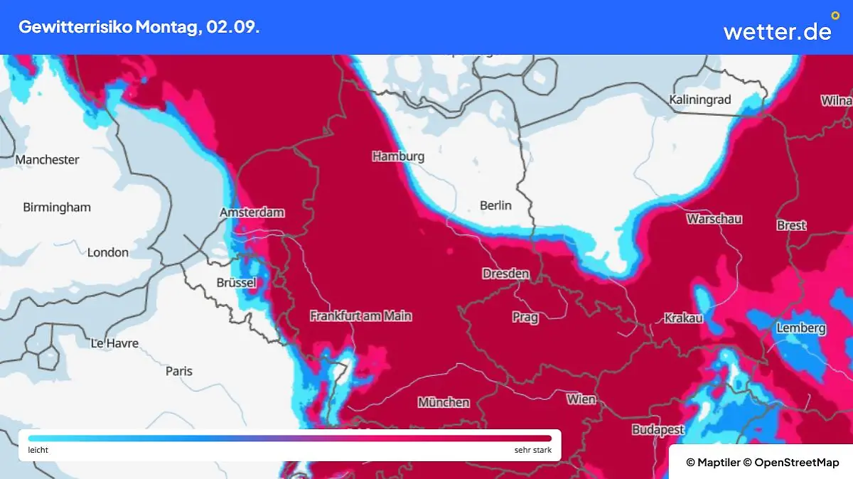 Gewitterrisiko in Deutschland am 2. September
