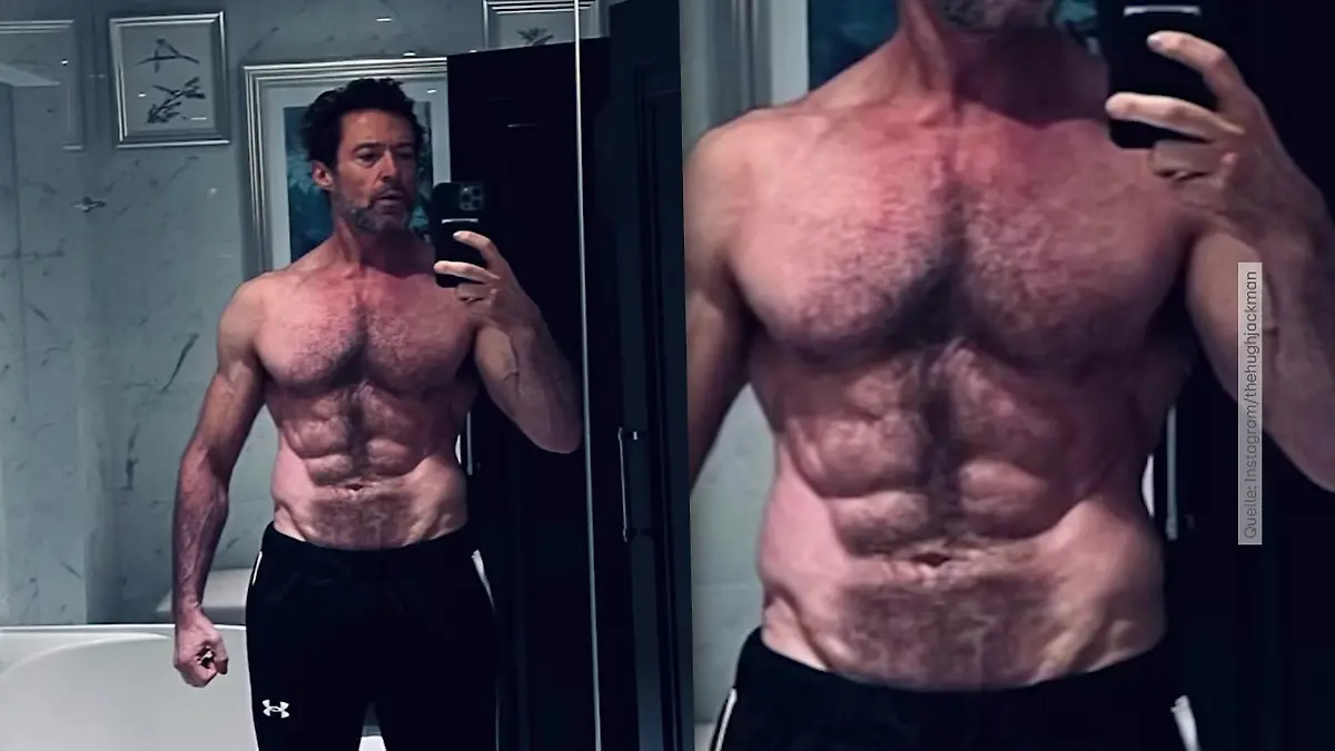 Hugh Jackman zeigt seine Megamuskeln. Dieser Körper wurde von acht Menschen geformt!
