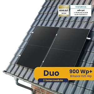 Kleines Kraftwerk Duo Ziegeldach Komplettpaket (900Wp+) Bifazial