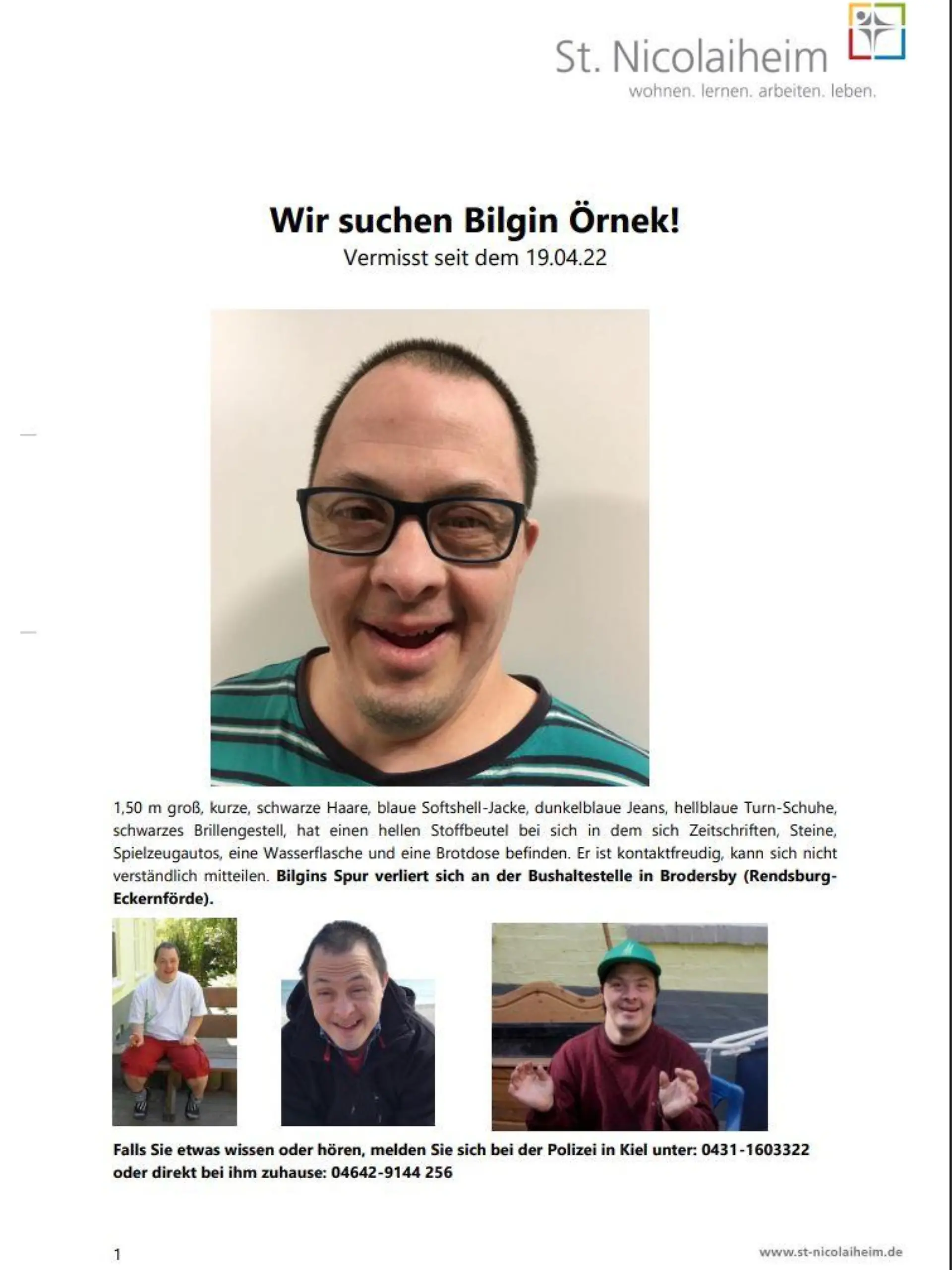 Flyer mit Vermisstenanzeige von Bilgin Örnek