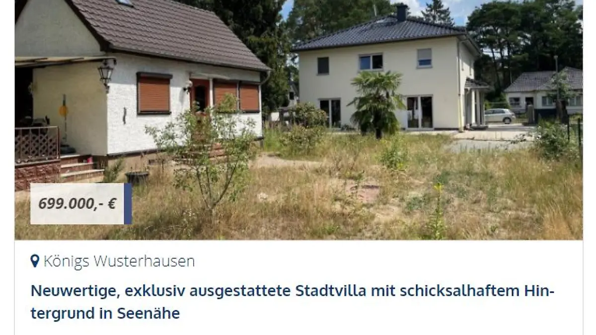 Neuwertige, exklusiv ausgestattete Stadtvilla mit schicksalhaftem Hintergrund in Seenähe - so lautet die Beschreibung des Hauses auf der Seite des Maklers.