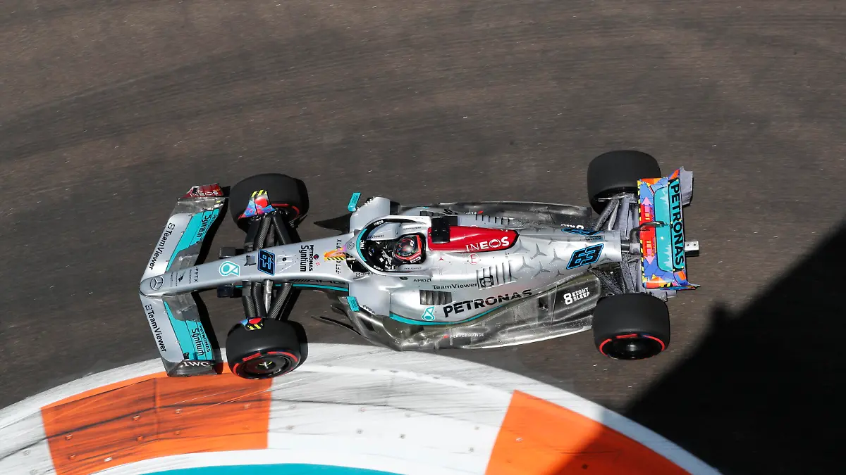 Formula 1 2022: Miami GP MIAMI INTERNATIONAL AUTODROME, UNITED STATES OF AMERICA - MAY 06: George Russell, Mercedes W13 during the Miami GP at Miami International Autodrome on Friday May 06, 2022 in Miami, United States of America. Photo by Steven Tee / LAT Images Images PUBLICATIONxINxGERxSUIxAUTxHUNxONLY GP2205_133701_2ST3009