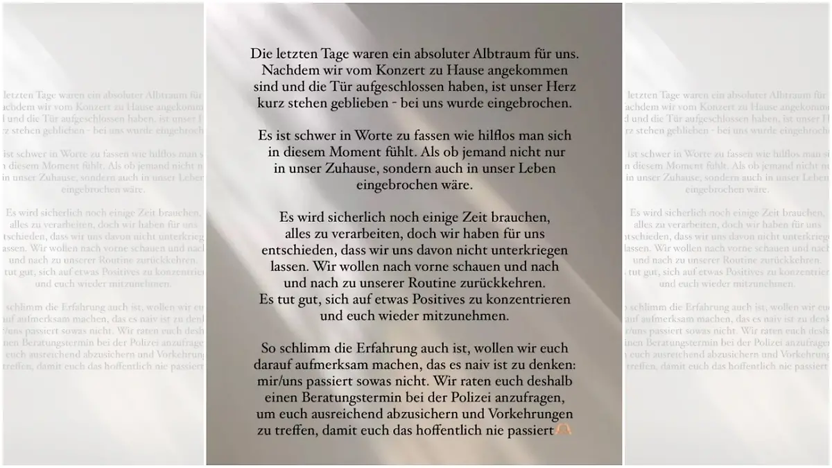 Bei Ben und Sissi Melzer wurde eingebrochen, wie das Reality-Pärchen jetzt auf Instagram bekannt gibt. Es sei ein „absoluter Albtraum” für sie.