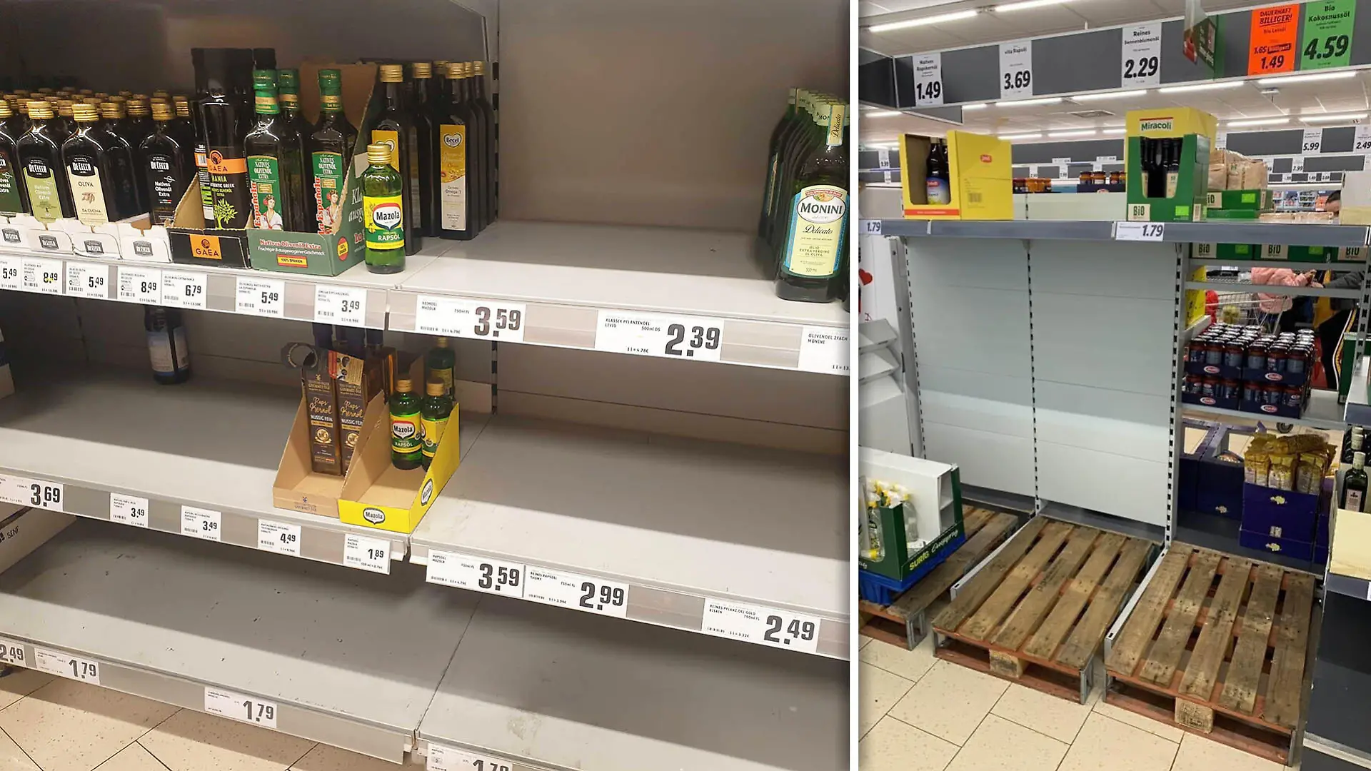 Speiseöl in vielen Supermärkten ausverkauft.