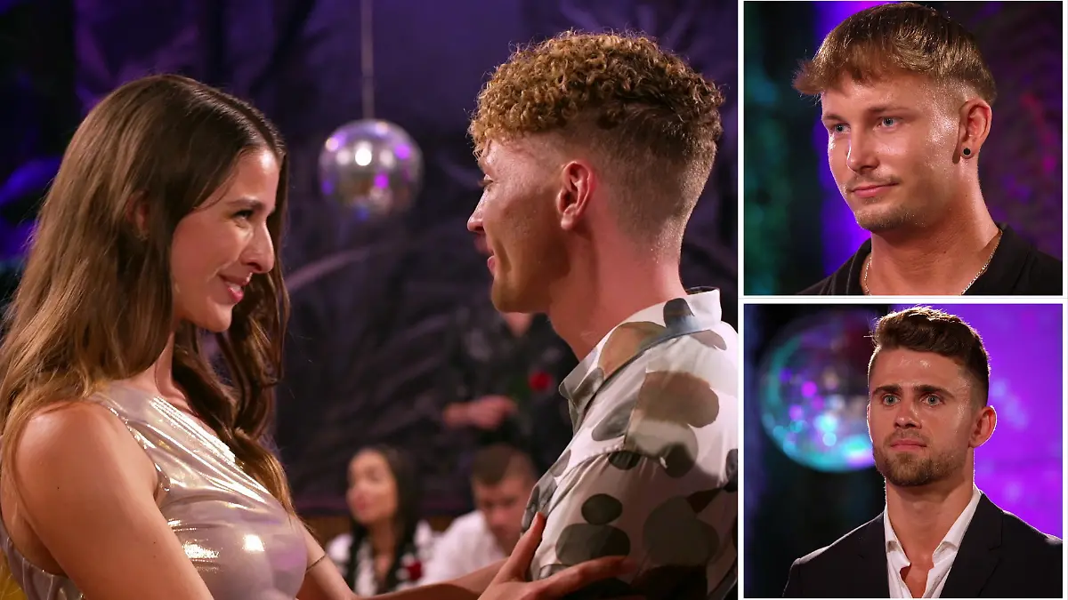 Bachelorette Stella verabschiedet sich nicht nur von Fabian - auch Bennett (r.o.) und Aaron (r.u.) müssen gehen