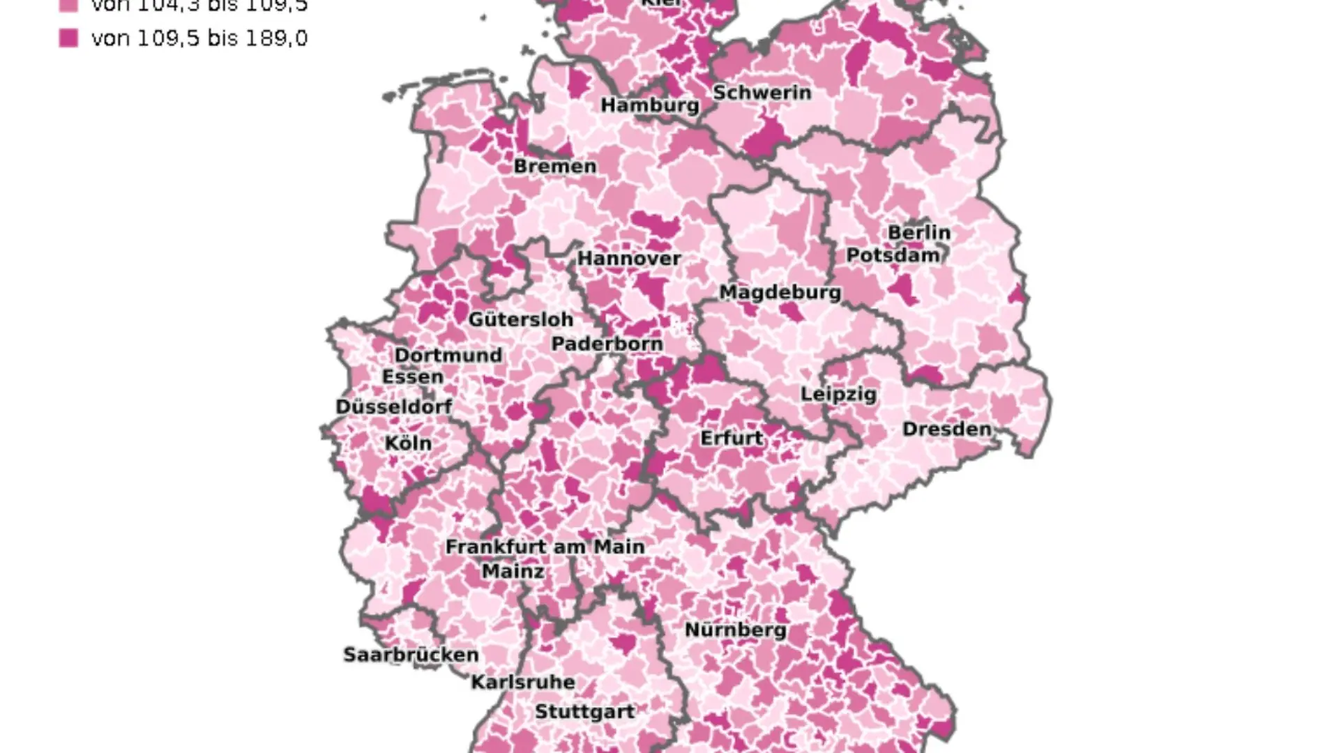 Diese Karte zeigt den Versorgungsgrad mit Hausärzten. In vielen ländlichen Regionen gibt es einfach zu wenig Ärzte.