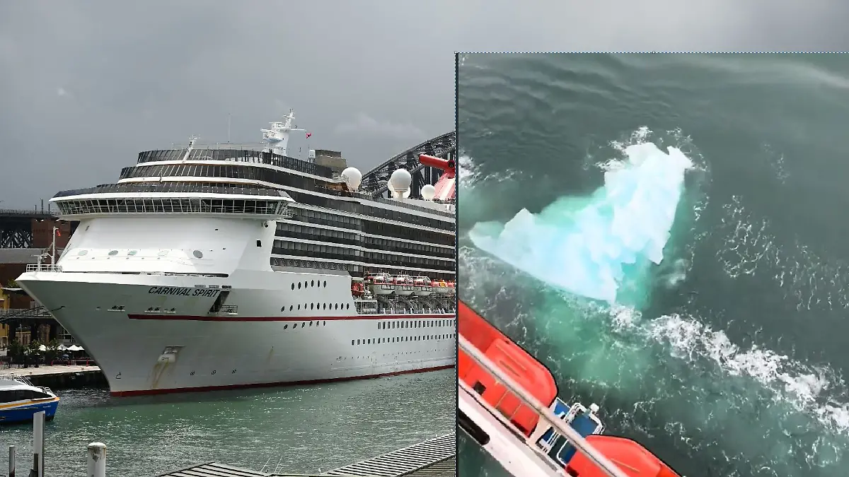 Passagiere auf der „Carnival Spirit” fotografieren den Eisberg.