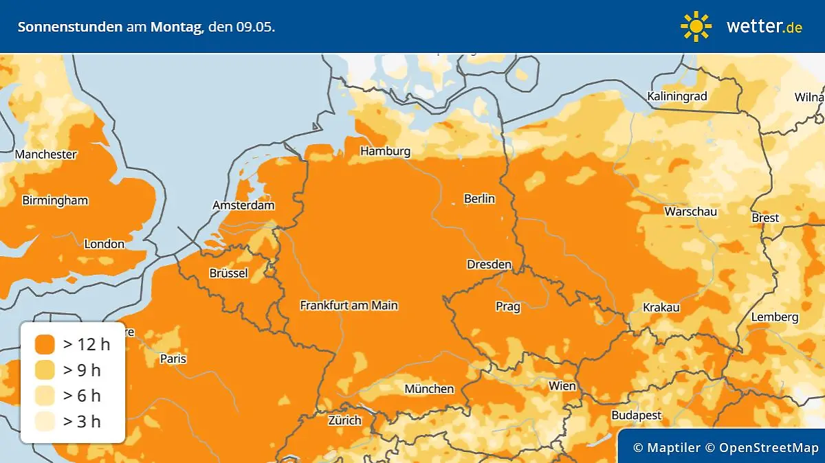 Sonnenstunden am Montag, 9. Mai 2022 - Verbreitet wird es richtig schön