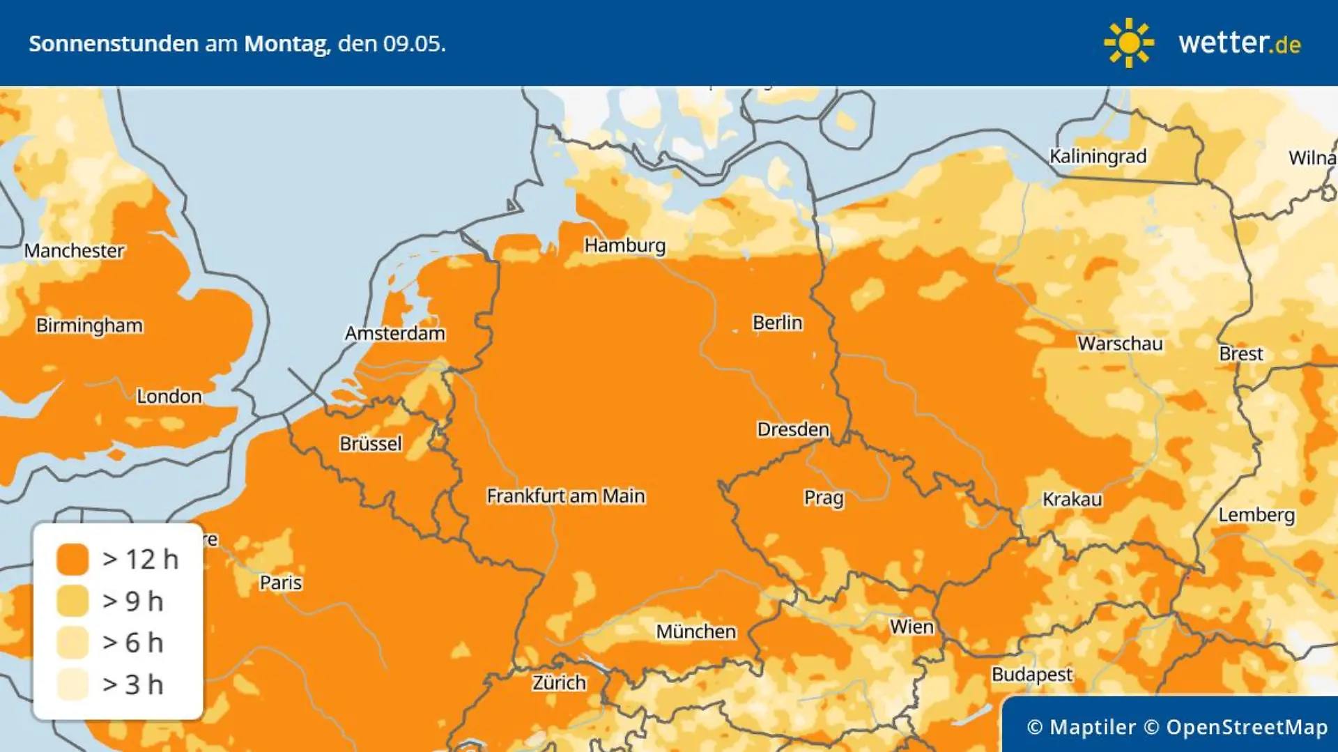 Sonnenstunden am Montag, 9. Mai 2022 - Verbreitet wird es richtig schön