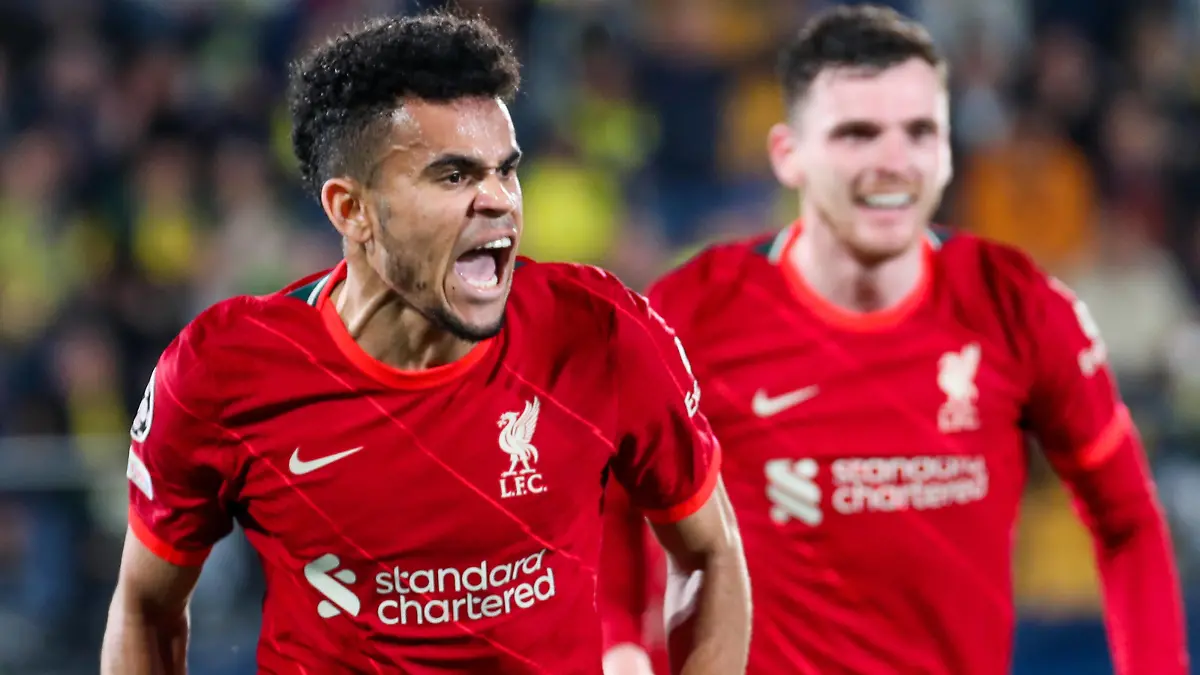 May 3, 2022, Vilareal, Spain: Vilareal, Spain, Estadio de la Ceramica, May 03, 2022, Luis Diaz Liverpool FC celebrates his goal during Villarreal CF vs Liverpool FC - UEFA Champions League football match. UEFA Champions League football match - Villarreal CF vs Liverpool FC, Vilareal, Spain PUBLICATIONxINxGERxSUIxAUTxONLY - ZUMAl164 20220503_zsa_l164_066 Copyright: xNicolaxMastronardix