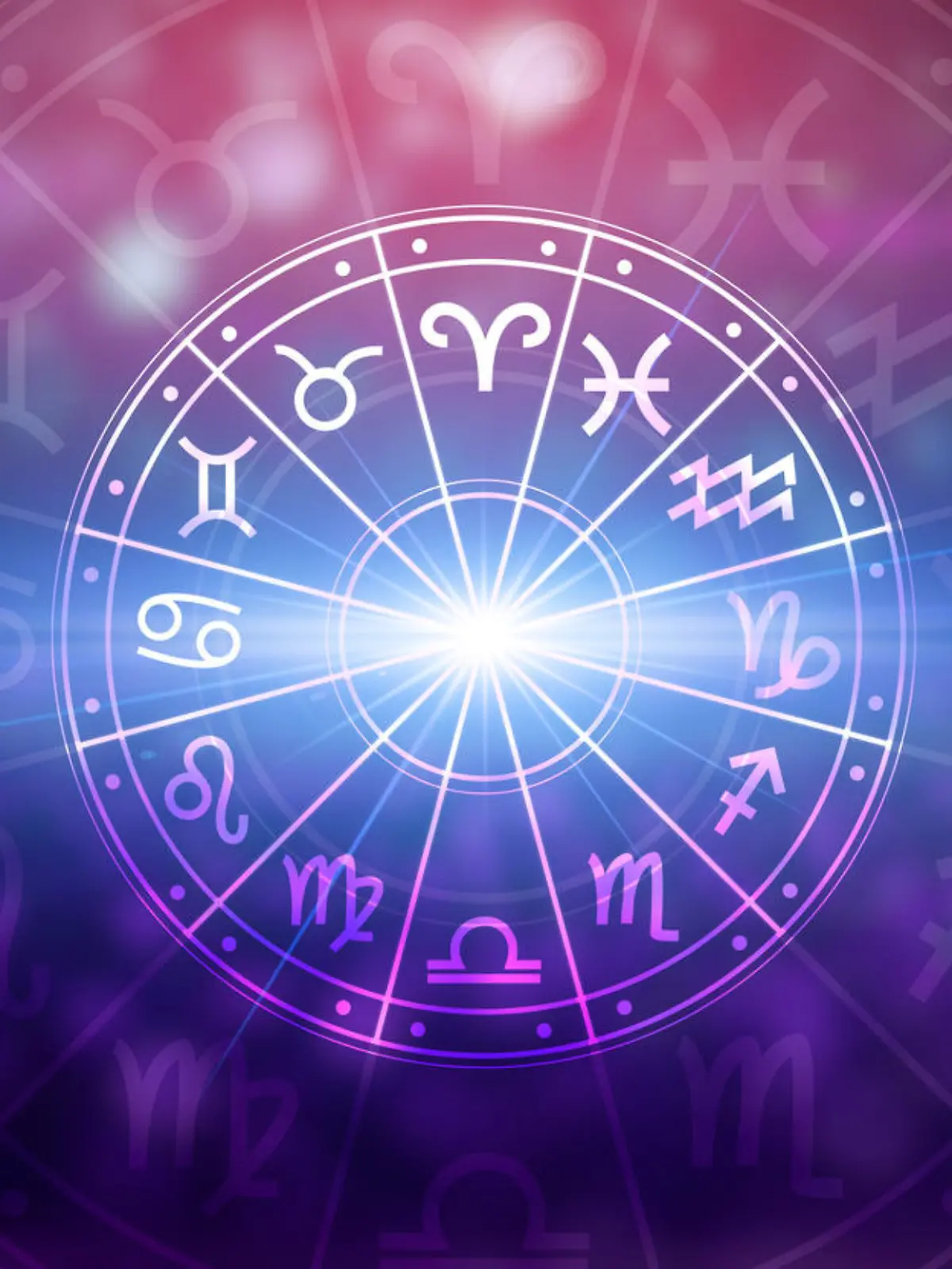 Zodiac signs inside of horoscope circle. Astrology in the sky with many stars and moons  astrology and horoscopes concept