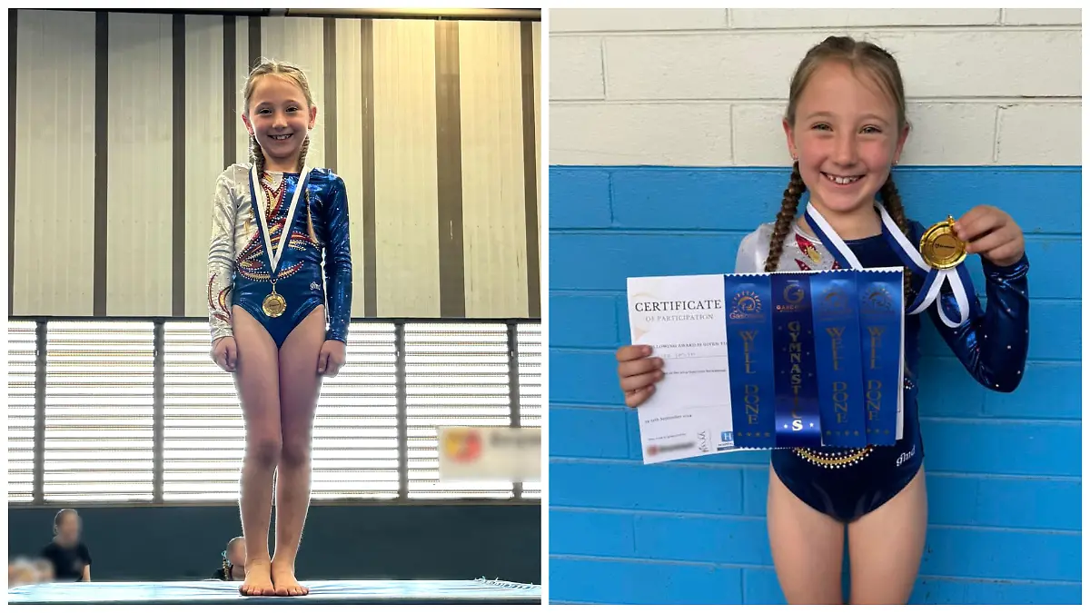 Cleo Smith lächelt in die Kamera. Auf einem Bild hält sie eine Urkunde und eine Goldmedaille in der Hand.