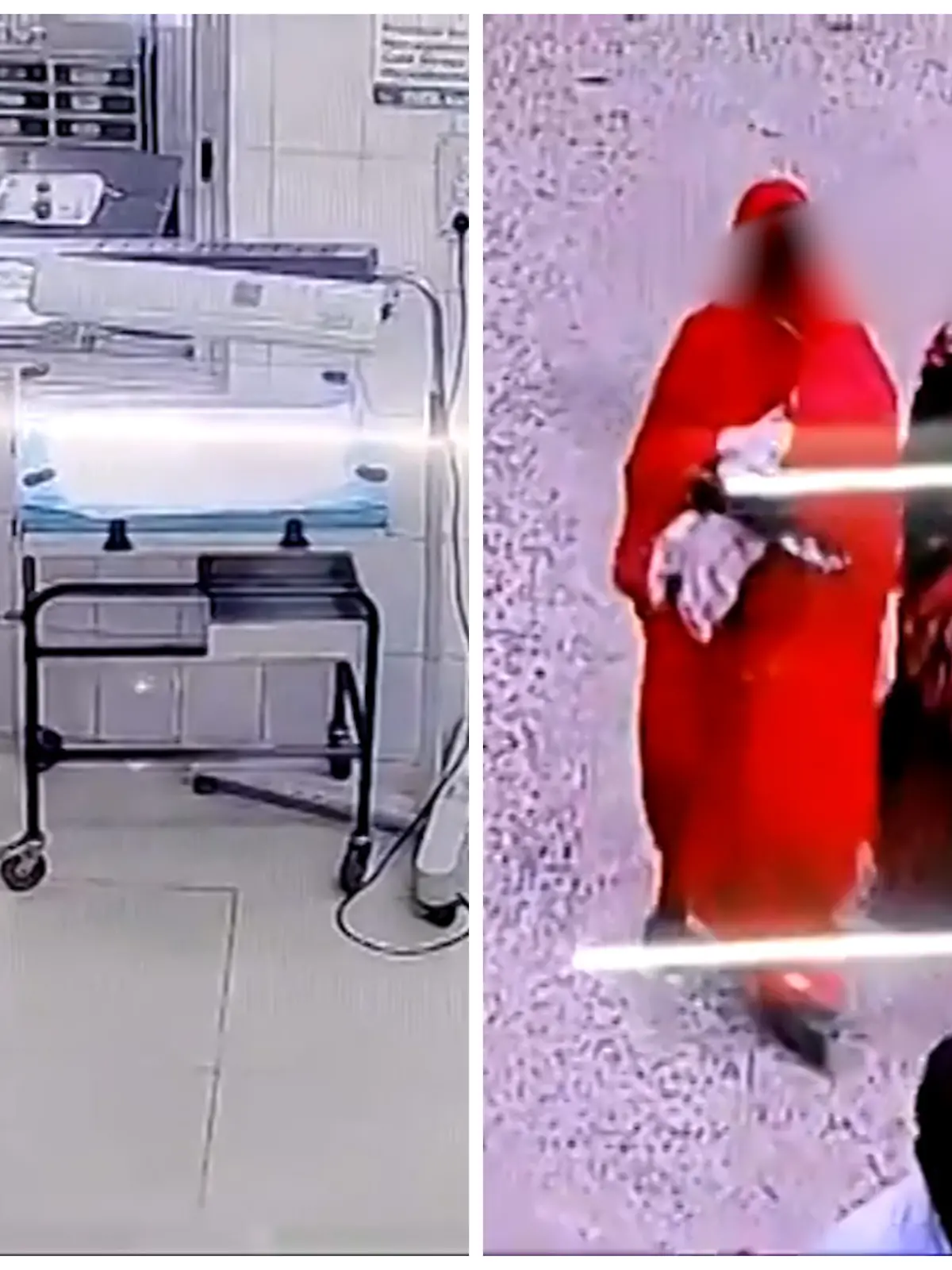 Fotokollage: Links die Frau mit dem Kind noch im Krankenzimmer, rechts auf der Straße mit zwei weiteren Frauen und dem Baby auf dem Arm