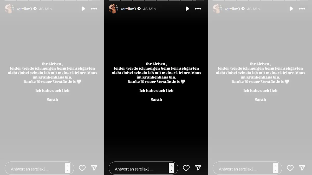 Mit diesen Zeilen meldet sich Sarah Engels bei ihren Fans auf Instagram. Weil es ihrer Tochter nicht gut geht, sagt sie ihren Auftritt beim Fernsehgarten ab.